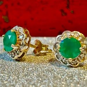 1/5 CTW Diamond & 1.7 CTW Natural Emerald Earrings